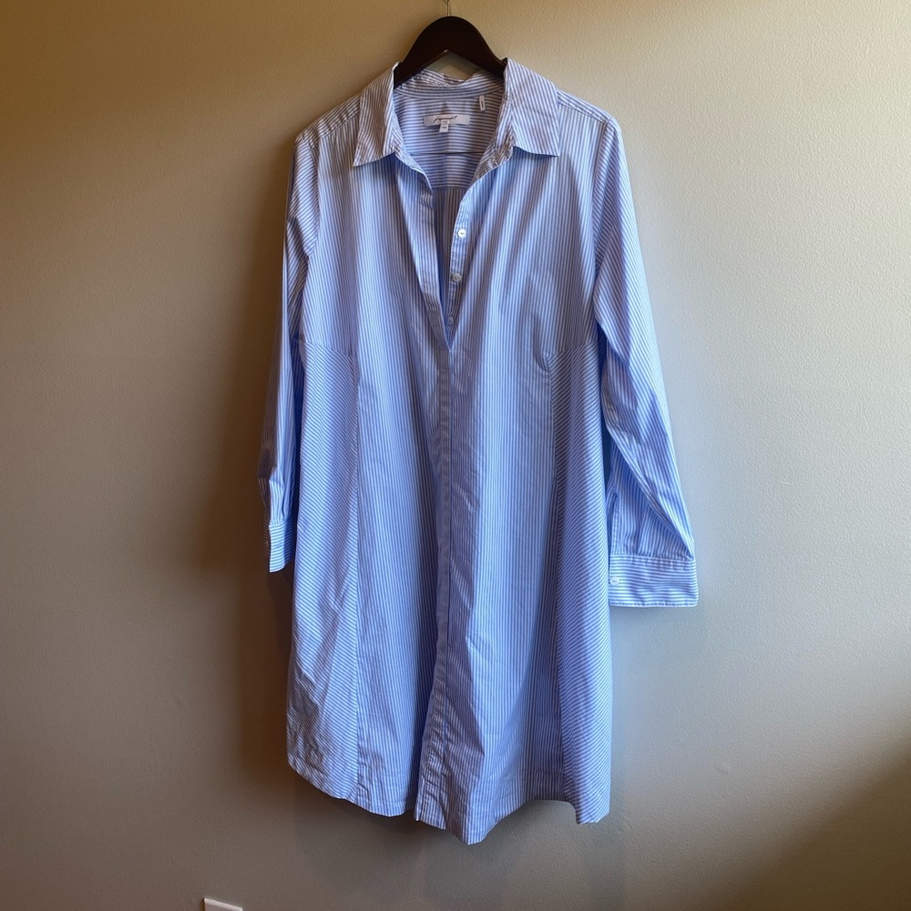 Foxcroft NYC Long Sleeve Striped Popover Shirtdress Cotton Blend Size 14W - Picture 3 of 9